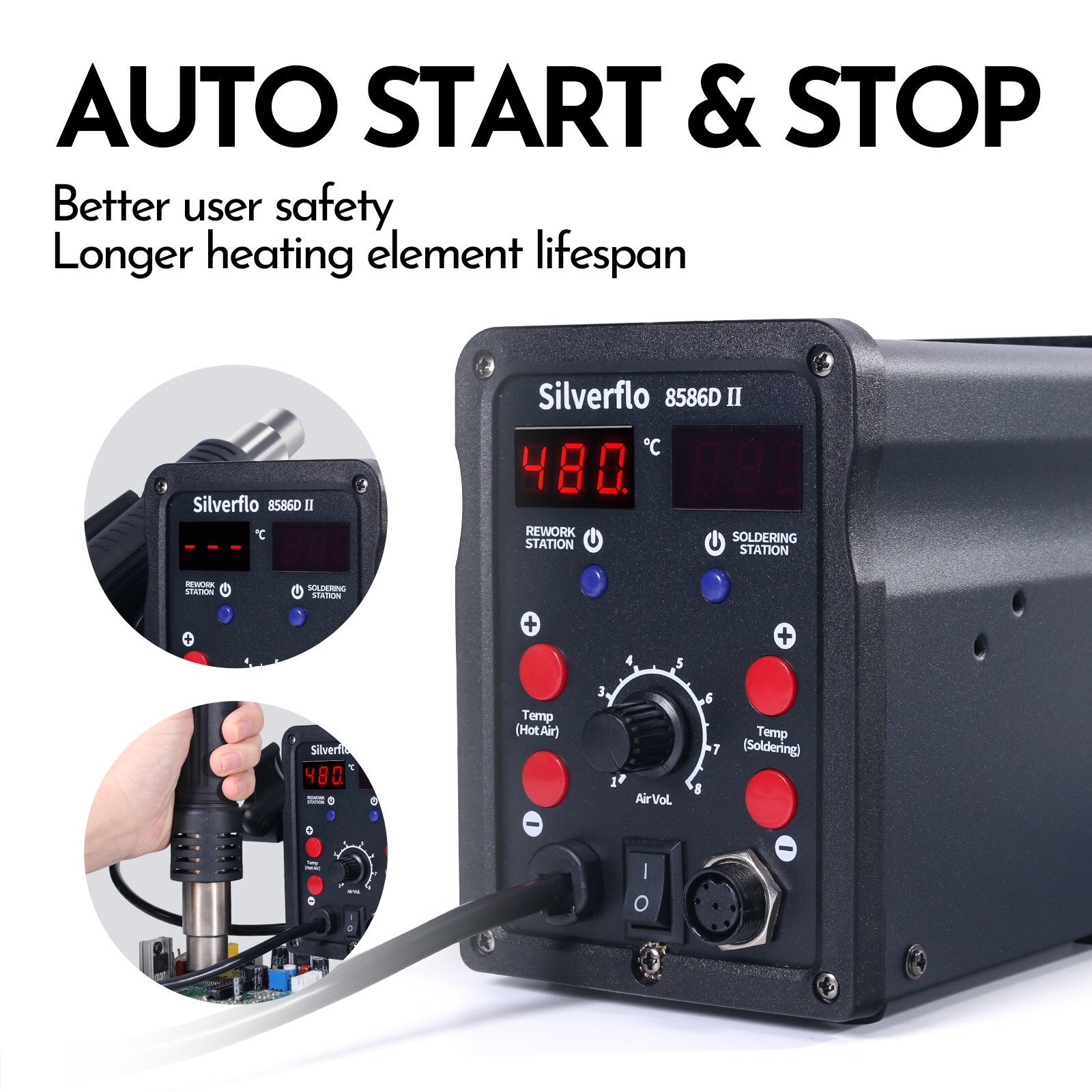 Digital 750W 2in1 Soldering Iron Station Hot Air Rework Welding Tool Kit