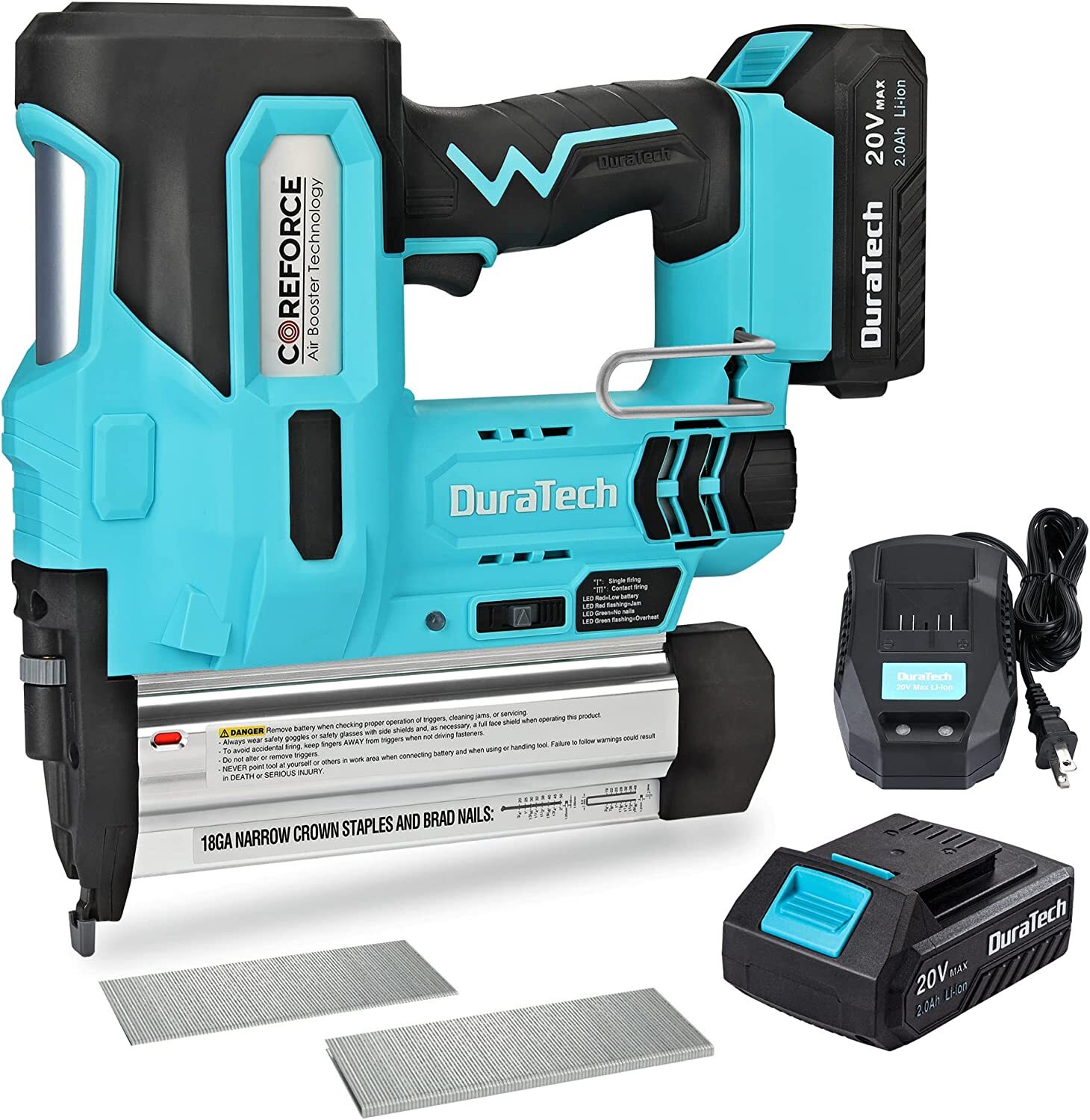 DURATECH 2-IN-1 Cordless Brad Nailer 18 GA Nail/Staple Gun with 1000PCS Staples