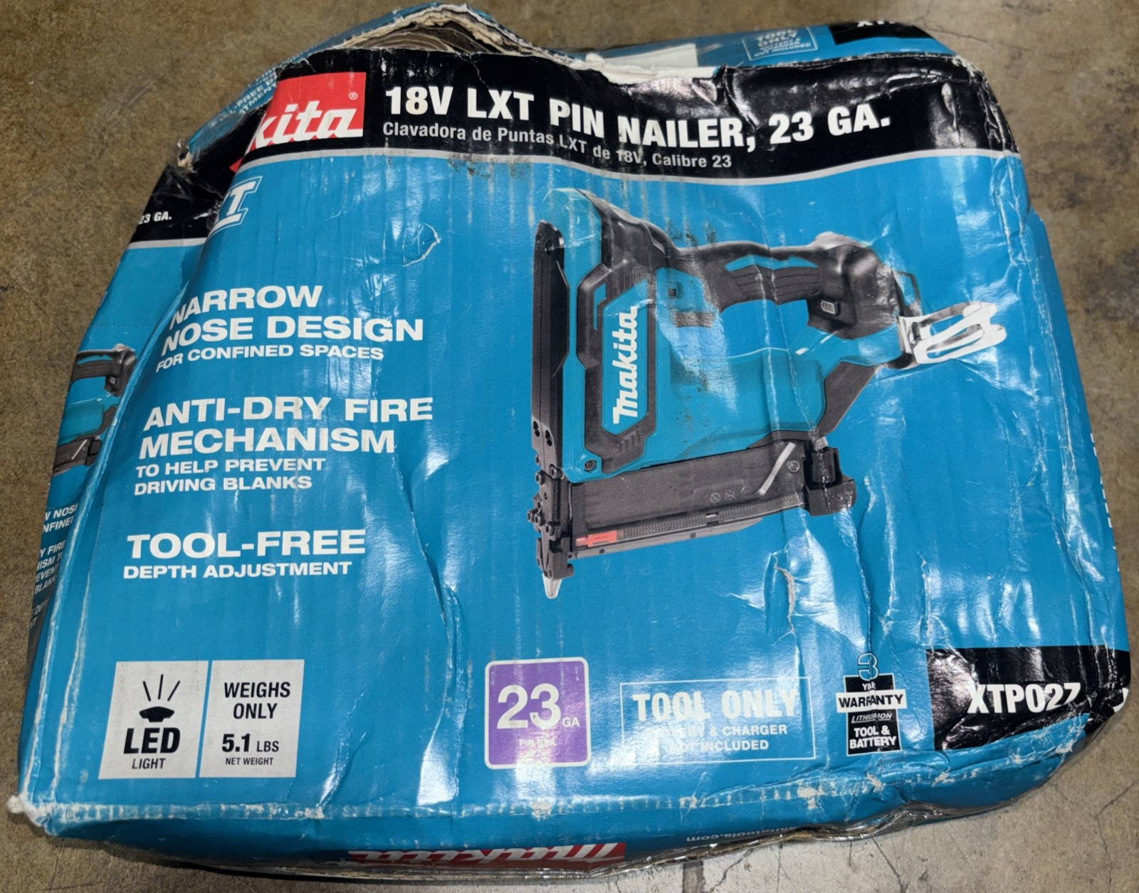 Makita XTP02Z 18V LXT Lithium-Ion Cordless 1-3/8&Prime; Pin Nailer, 23 Gauge