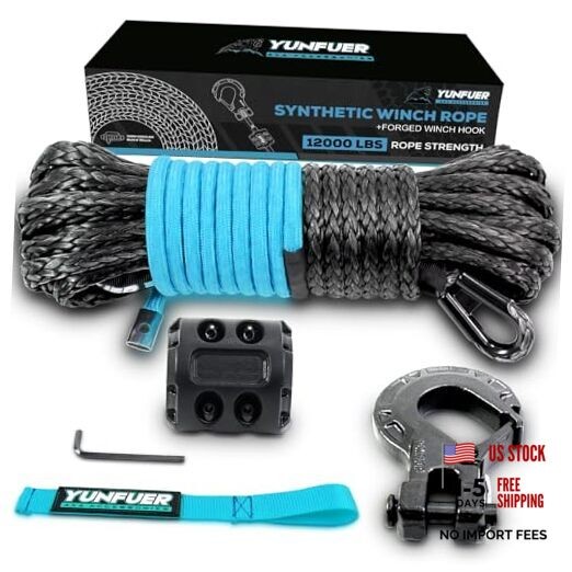 5/16&Prime; x 50ft Synthetic Winch Rope Cable Kit, 12000LBS Winch 5/16&Prime;x50ft gray