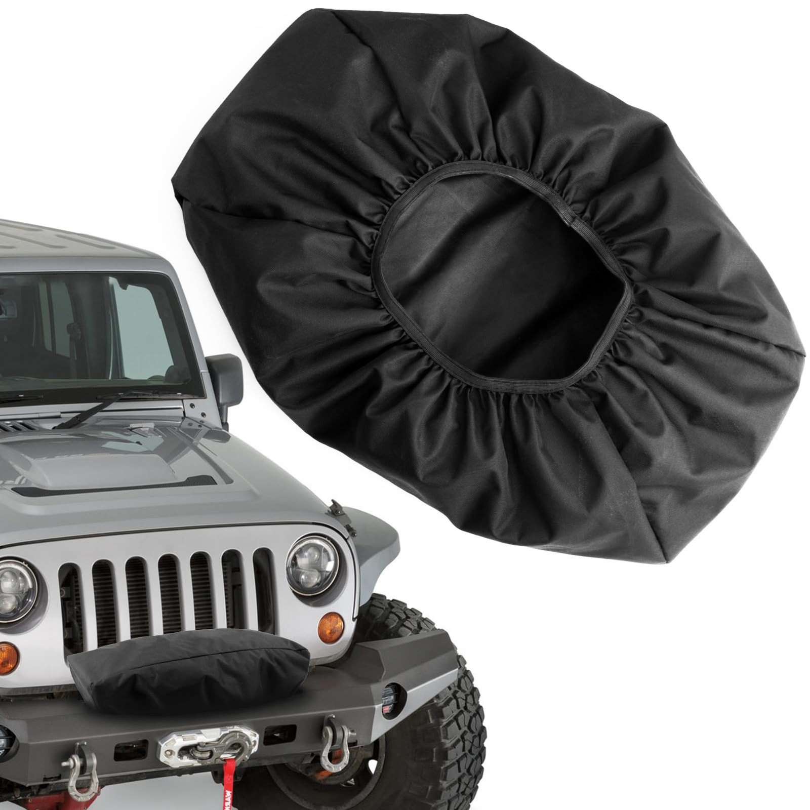 WIWIDRM Winch Cover, Newly Upgraded Heavy-Duty Waterproof 1200D M, BLACK