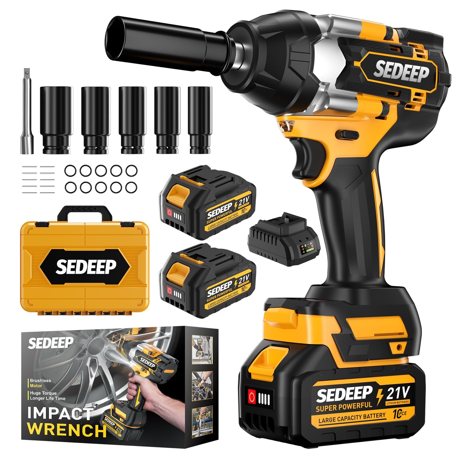 SEDEEP Impact Wrench 1/2 Inch, High Torque Impact Gun with 1500N·m(1100 Ft-lb…