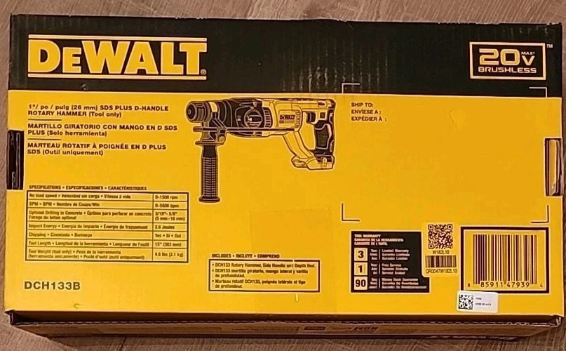 DeWALT DCH133B 20V Max 1” SDS Plus D-Handle Rotary Hammer – NEW! – FREE SHIP!!!