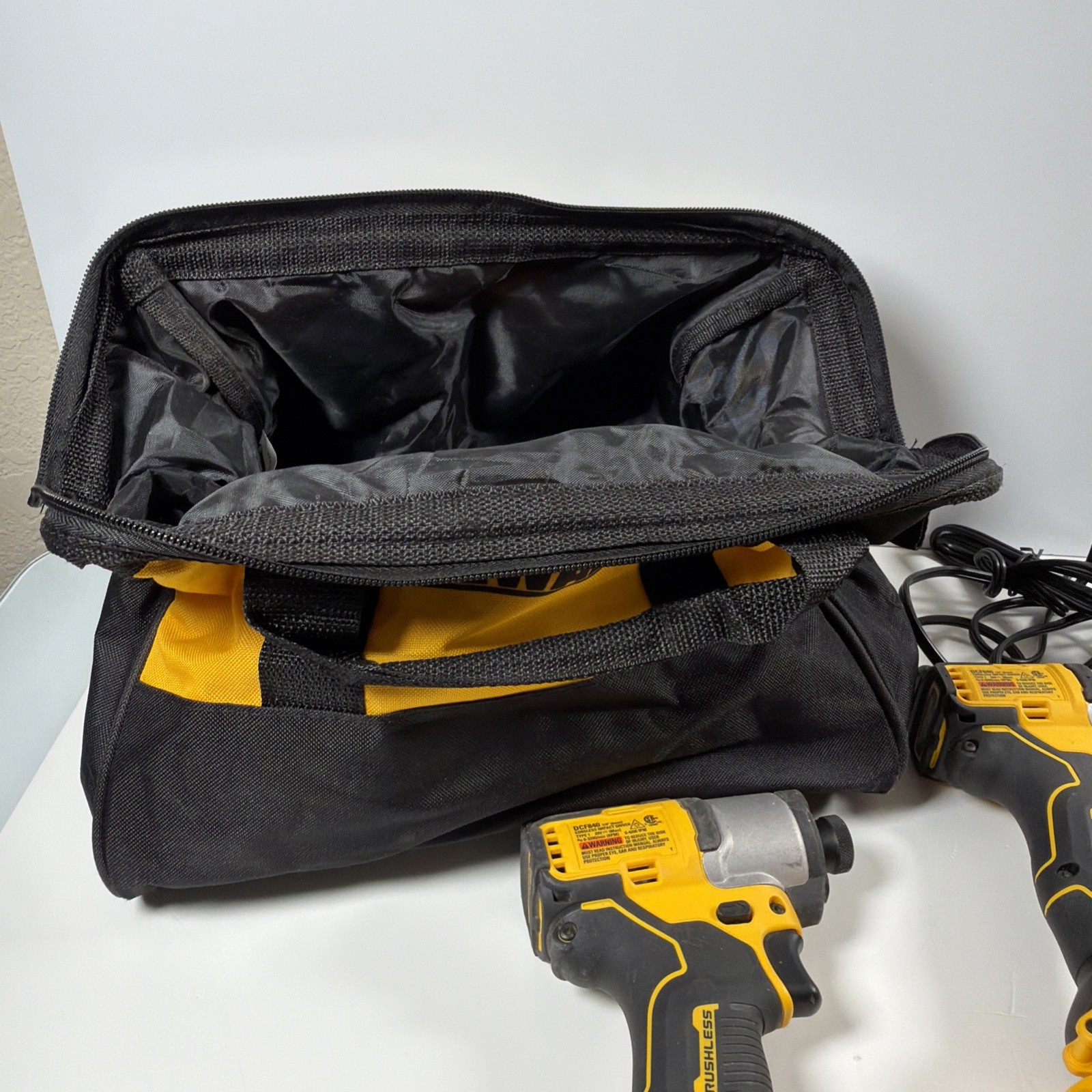 DeWalt 20V Drill Lot With Power Stack Batteries, Chargers, Bag DCF840 DCD798