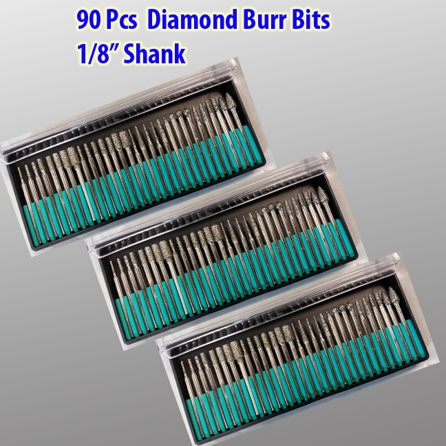 90 Pcs Diamond Burr Bits For Craftsman Rotary Tool 1/8&Prime; Shanks w/ Box Tip