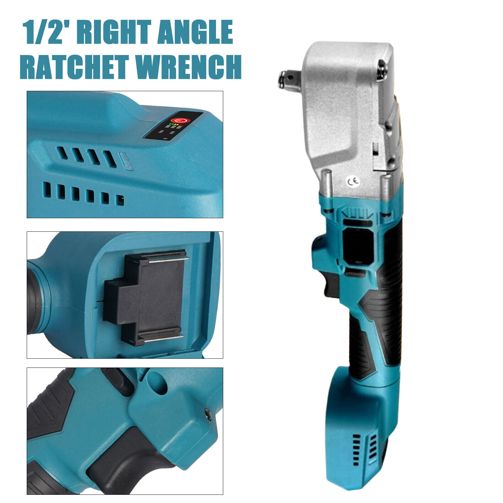 1/2&Prime; Right Angle Cordless Electric Ratchet Wrench Impact Power Tool 18-21V