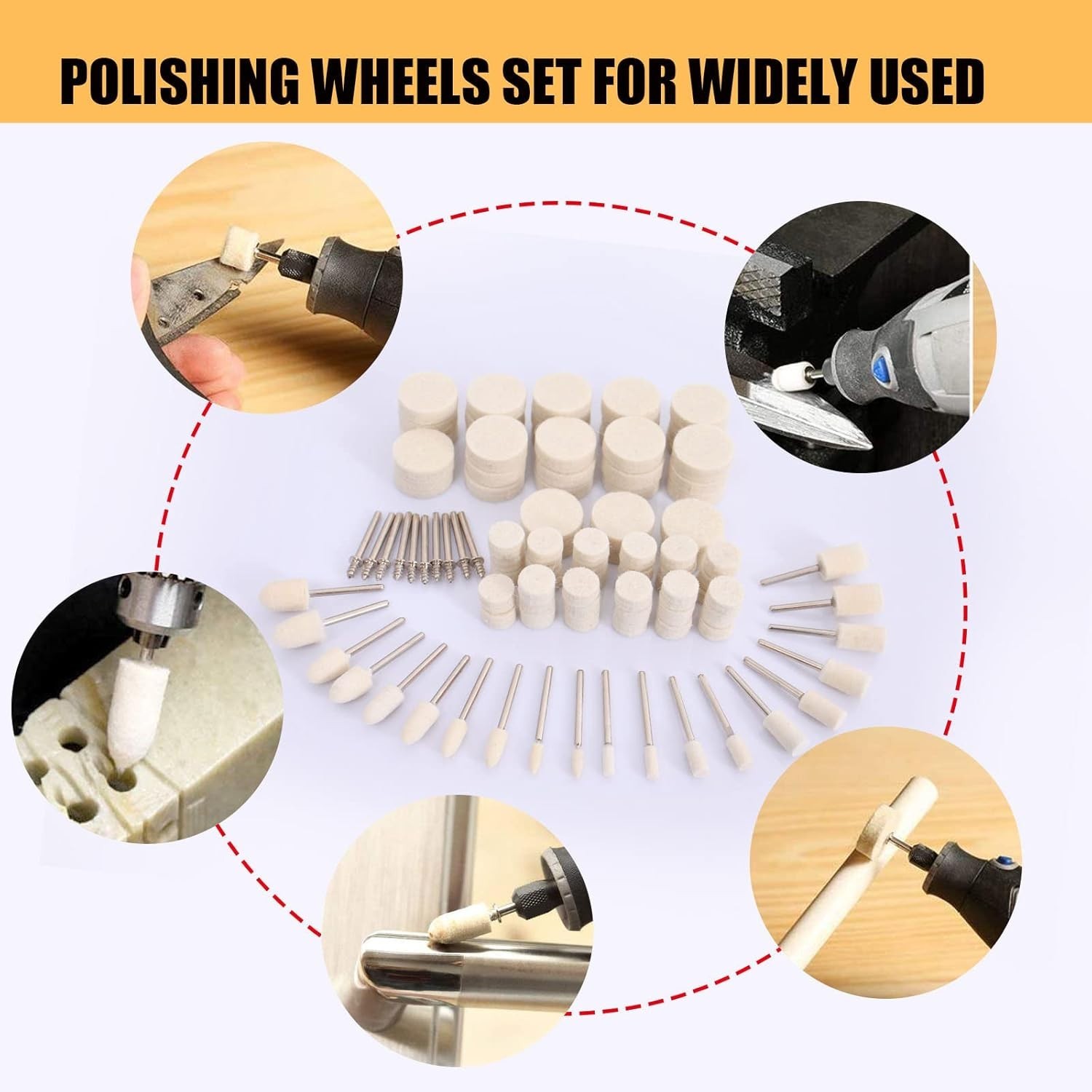 Complete Polishing Wheel Kit – 100PCS Dremel Buffing Wheels with Multiple Shapes