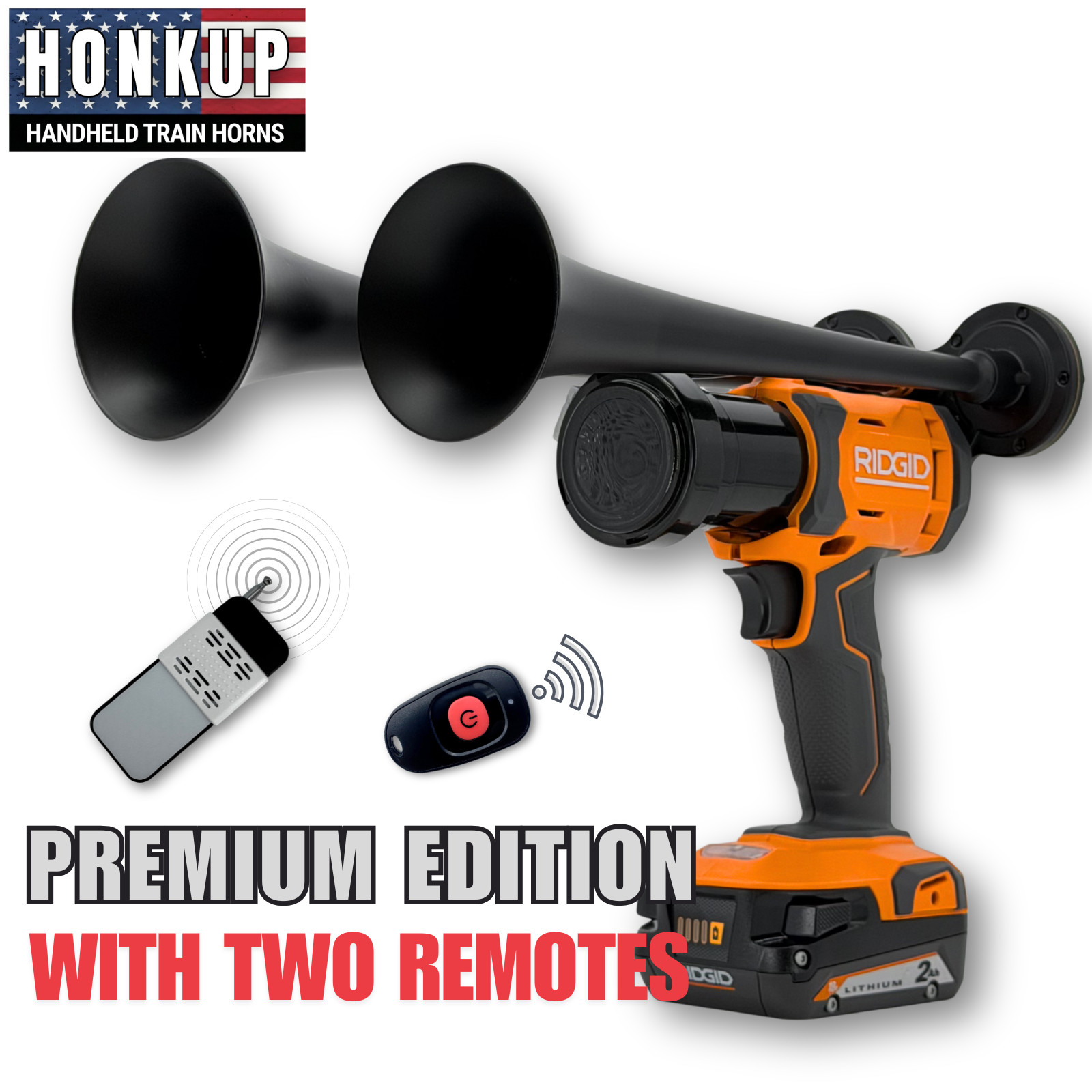 Premium Ridgid Impact Handheld Train Horn | Full Kit + Two Remote Controls