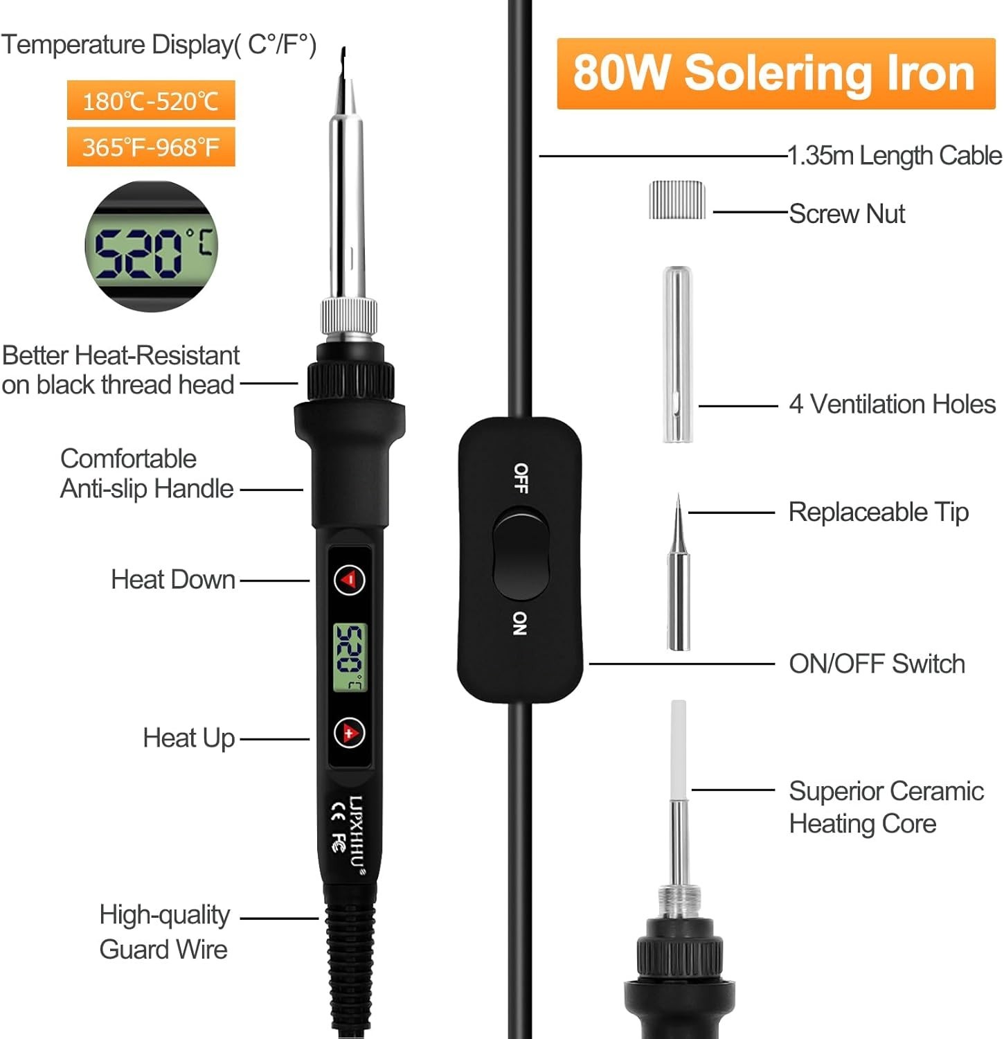 80W Adjustable Temperature Soldering Iron Kit – 13-in-1 Electronics Tool Set