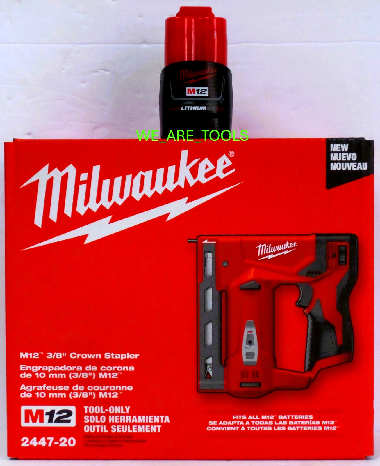 NEW Milwaukee 2447-20 M12 Cordless Compact 3/8&Prime; Crown Stapler, 1) 1.5 AH Battery