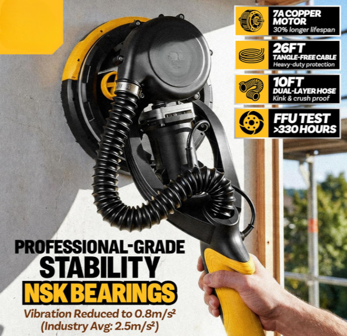 Lijadora Drywall 780W con Aspiración Automática y Cable Largo 26FT