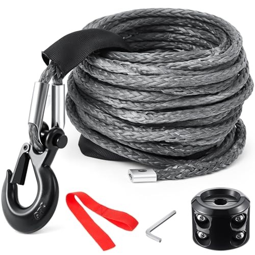 Synthetic Winch Rope Kit 3/8 x 50 ft Winch Line with 13,348 Lbs Bearing Black