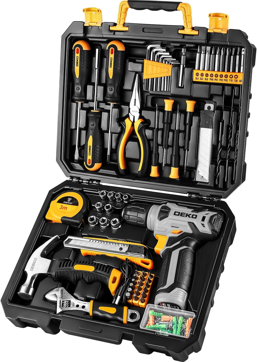 TOOL KIT WITH 8V CORDLESS DRILL TOOL BOX WITH DRILL ,HAMMER AND MORE