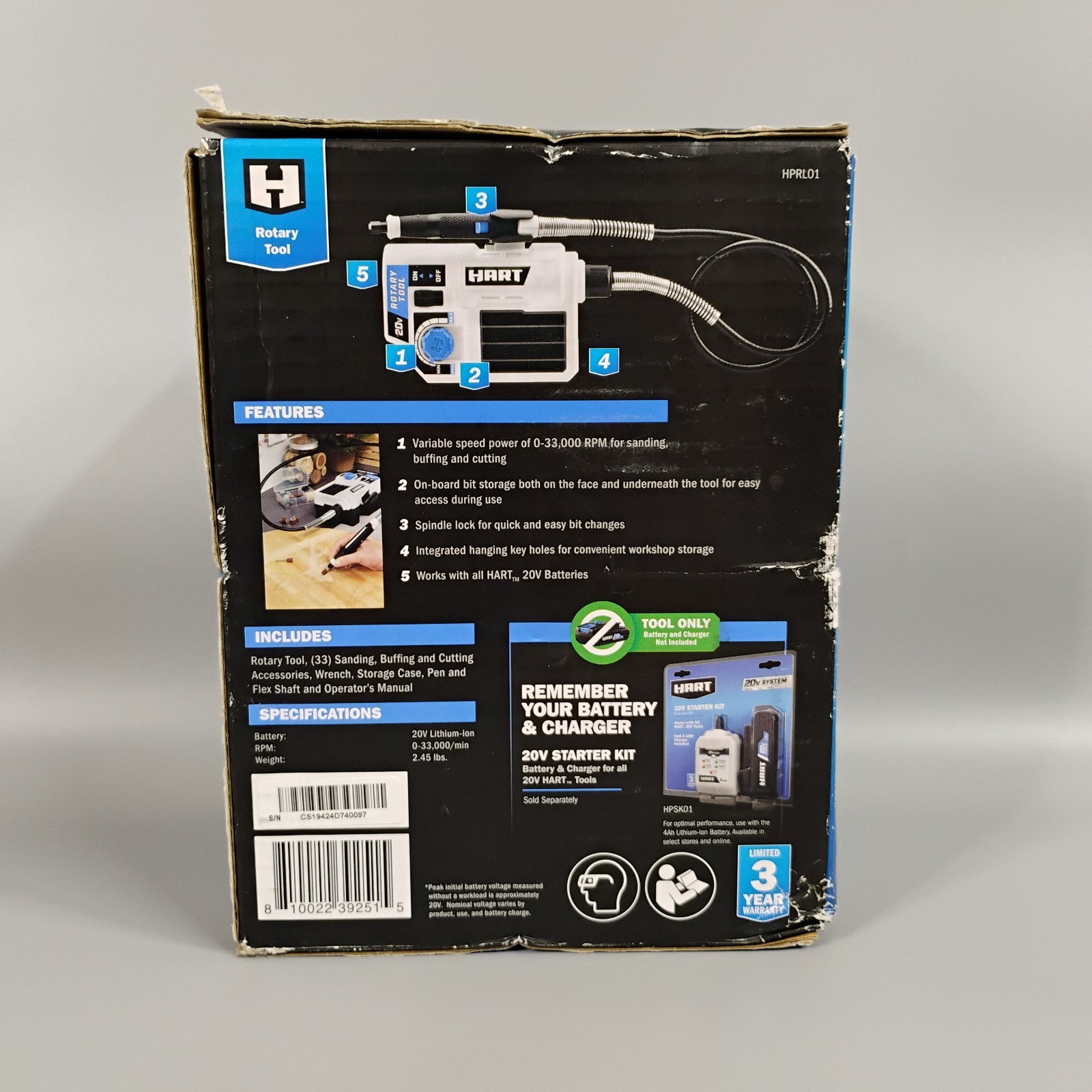HART HPRL01 20V Cordless Rotary Tool Precision Cutting Buffing Bare Tool NEW