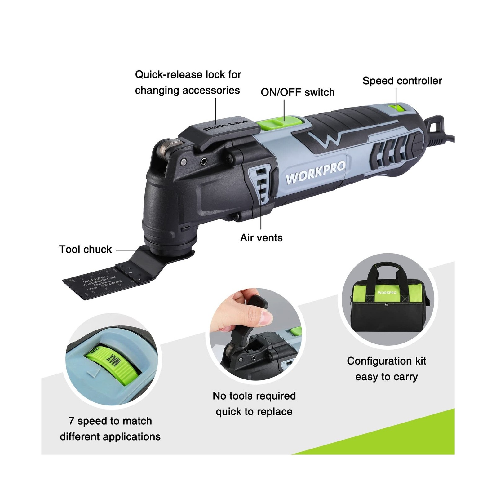WORKPRO Oscillating Multi-Tool Kit for Christmas, 3.0 Amp Corded Quick-Lock R…
