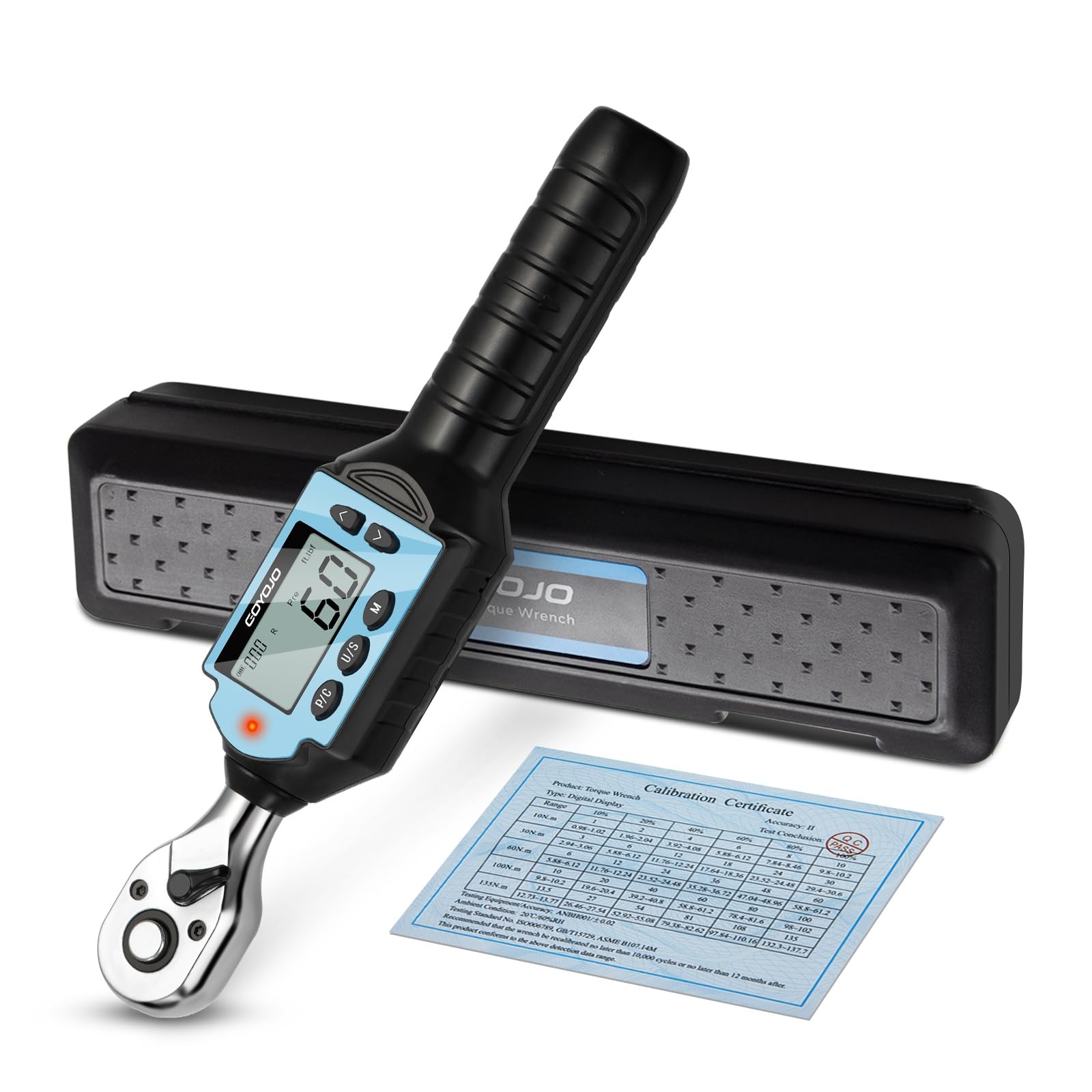 GOYOJO 3/8 Inch Digital Torque Wrench, 1.3–44 44 ft-lbs/60 Nm, Blue