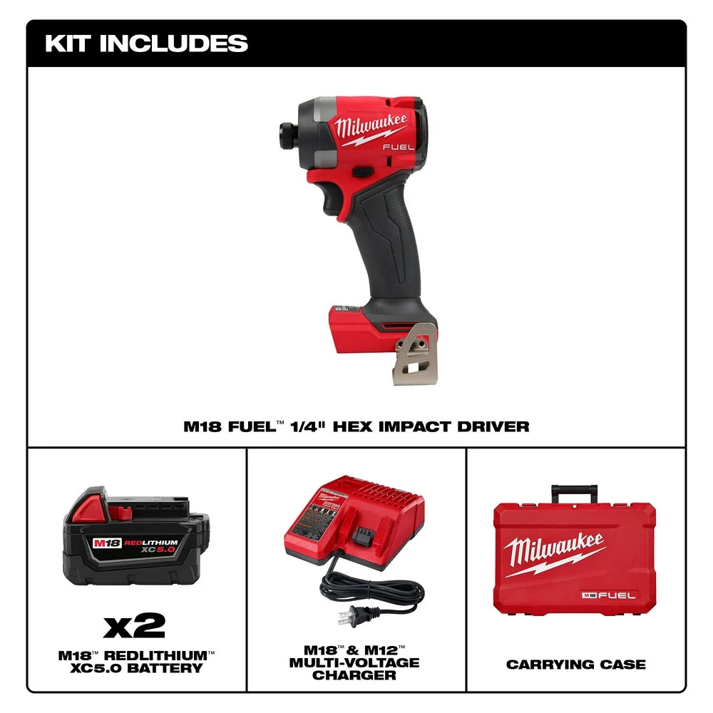 Milwaukee 2953-22 M18 FUEL 18V 1/4&Prime; Hex Cordless Li-Ion Impact Driver Kit
