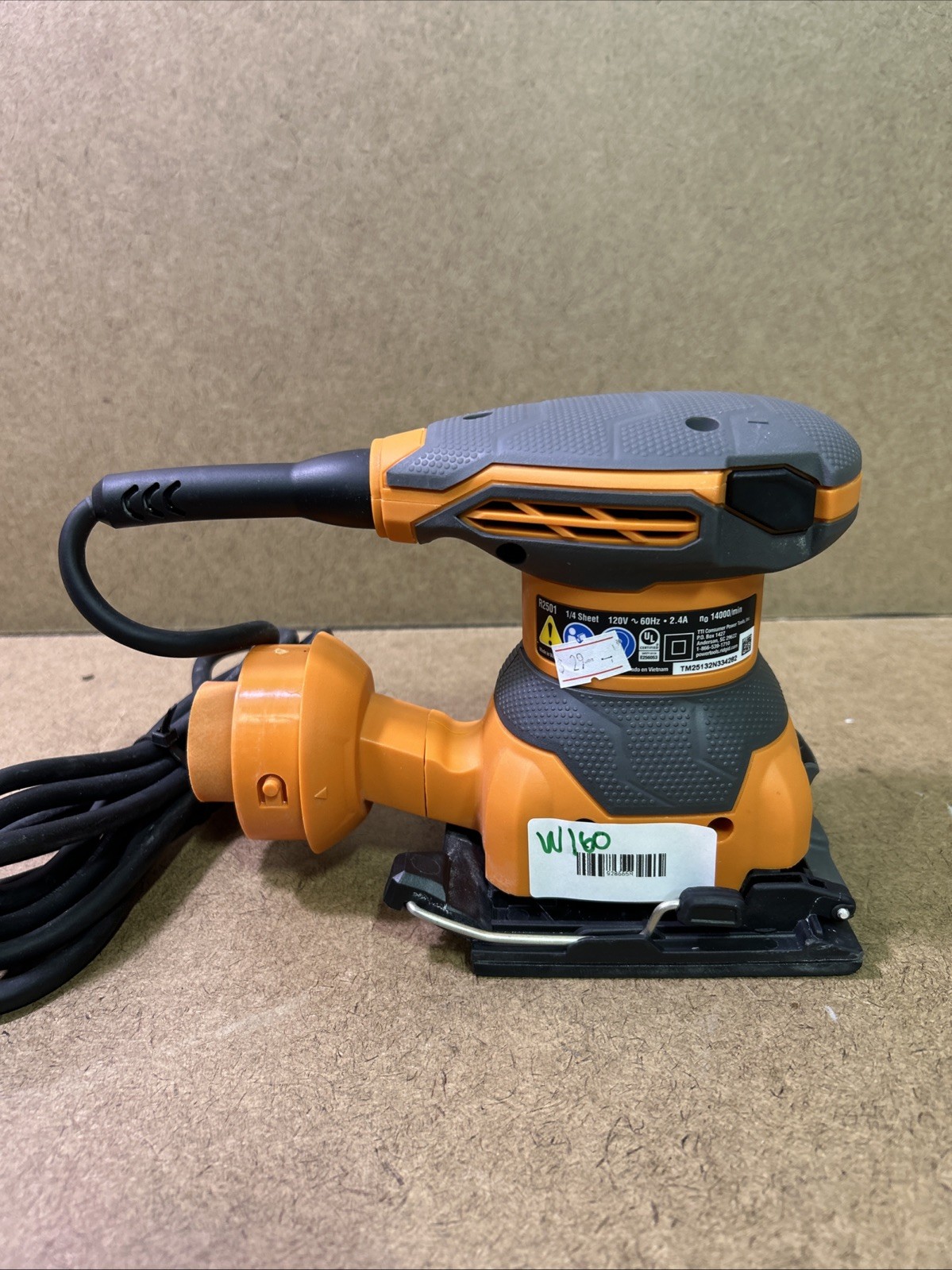 RIDGID – R2501 – 1/4 SHEET – 120V Corded Palm Square Sander – W160