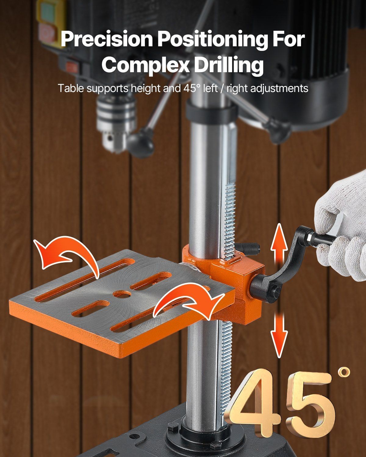 10in Benchtop Drill Press, 6.2A Motor, 5-Speed (650-3100 RPM), 45° Tilting Table