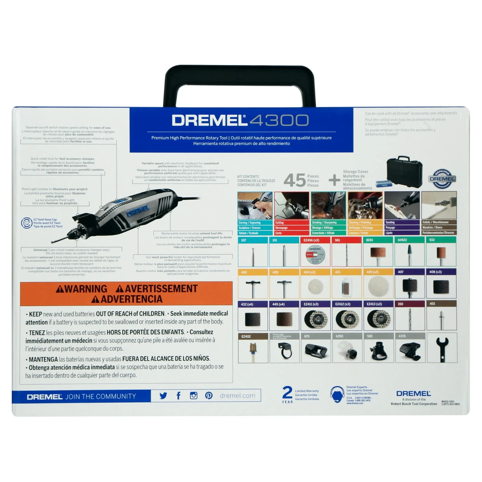 Dremel 4300-5/40 Corded Variable Speed Rotary Tool with 5 Attachments, 40 Access