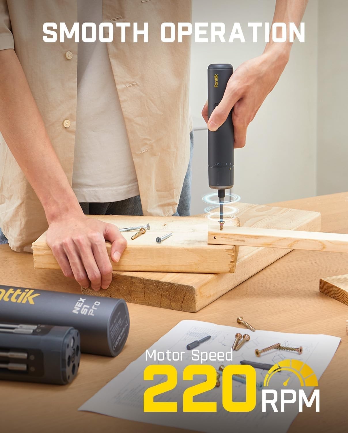 New Fanttik Nex S1 Pro Electric Screwdriver 3 Torque 6Nm 16 Bits LED 2000mAh