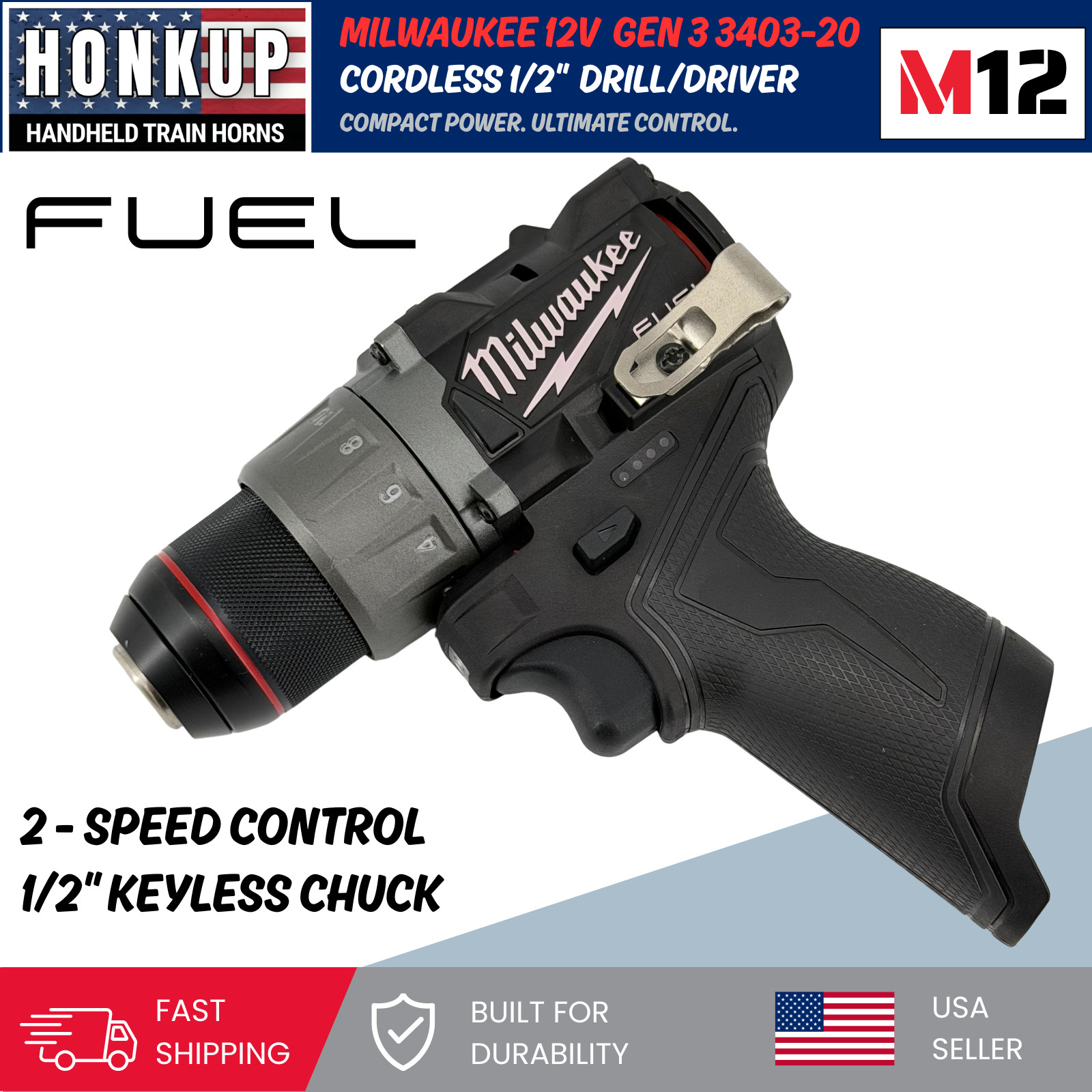 Milwaukee M12 FUEL 1/2&Prime; Drill Driver 3403-20 Gen 3 Custom Blackout Tool Only NEW