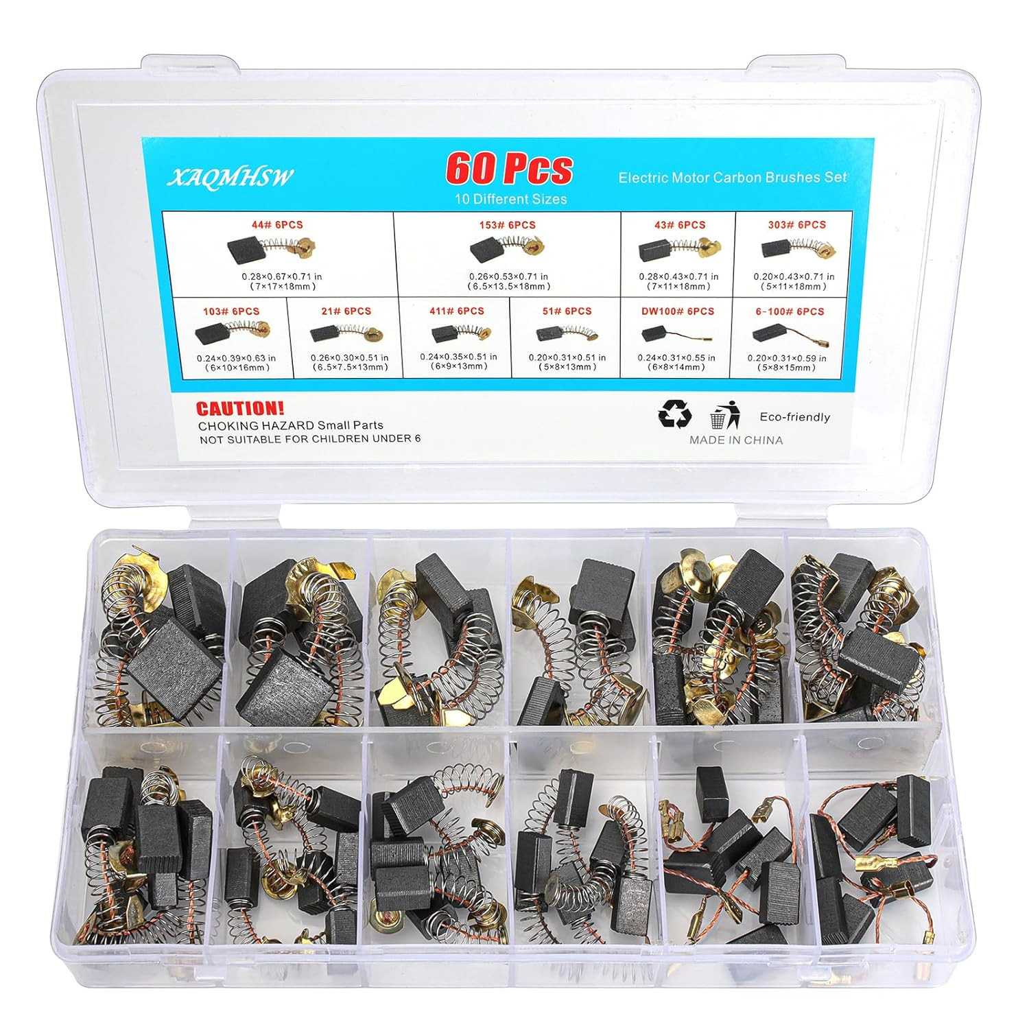 60 Pcs Electric Motor Carbon Brushes, Assorted Power Tool Replacement Parts | 10