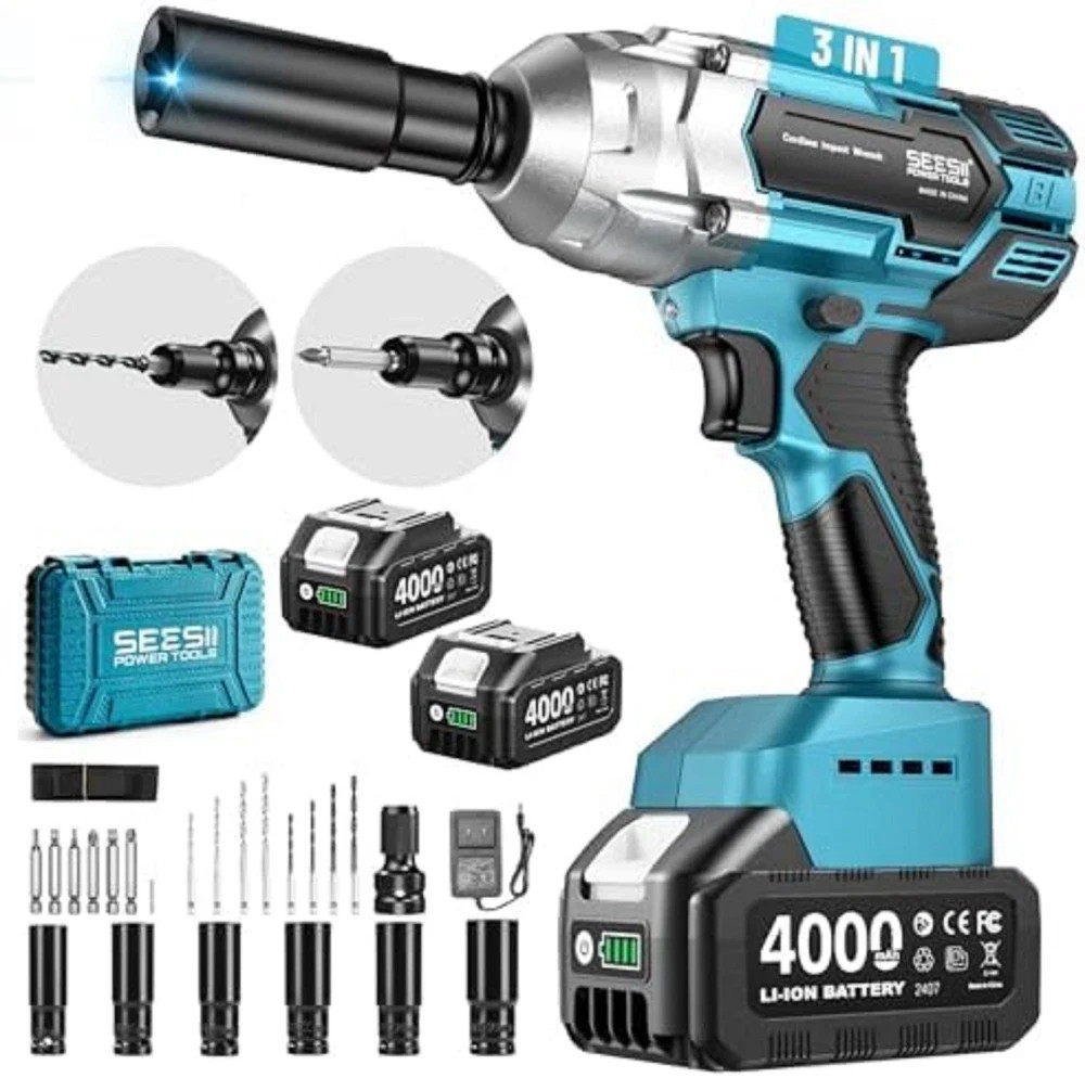 Seesii 650N.m (479ft-lbs) Cordless Impact Wrench High Torque,1/2&Prime; Brushless Imp