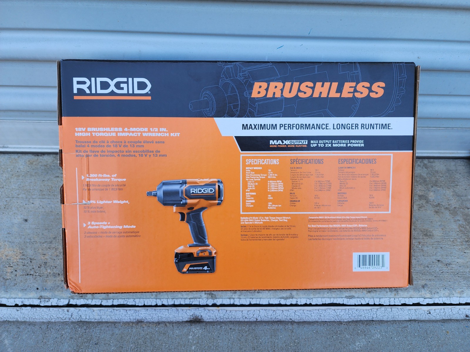RIDGID 18V Brushless 4-Mode 1/2 in. High-Torque Impact Wrench Kit Two (2) 4.0