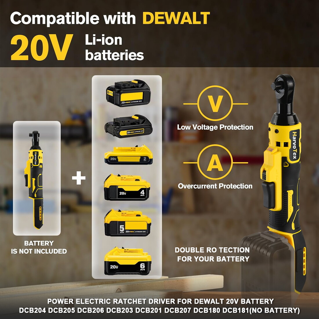 Cordless Electric Ratchet Wrench 3/8&Prime; for Dewalt 20V Li-Ion Battery,65 Ft-lbs