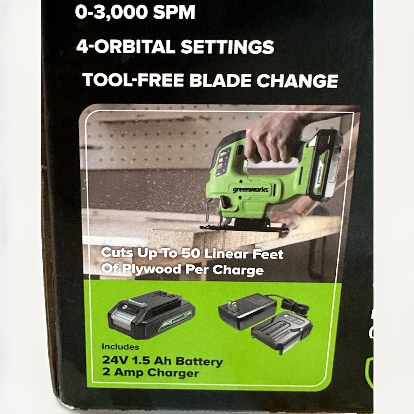 Brand New Greenworks JS24B340K 24V Cordless 3000SPM Jig Saw Kit – Factory Sealed