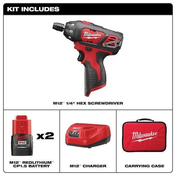 Milwaukee Tool 2401-22 M12 1/4&Prime; Hex Screwdriver (2) CP 1.5 Batteries Brand New