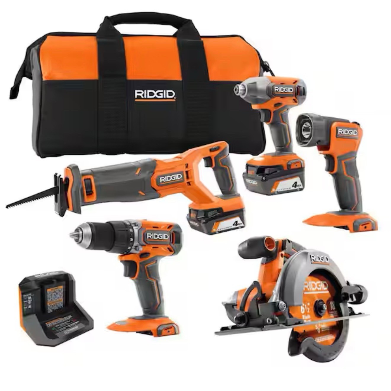 18V Cordless 5-Tool Combo Kit with 2X 4.0Ah Batteries, Charger, and Tool Bag