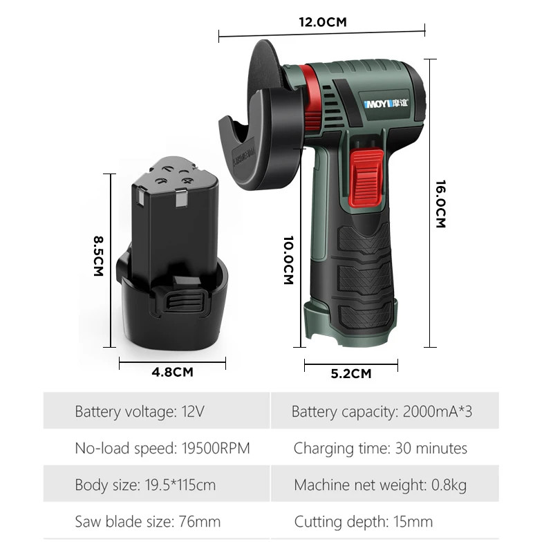 12V Brushless Angle Grinder 19500RPM Cordless Cutting Polishing Tool Kit