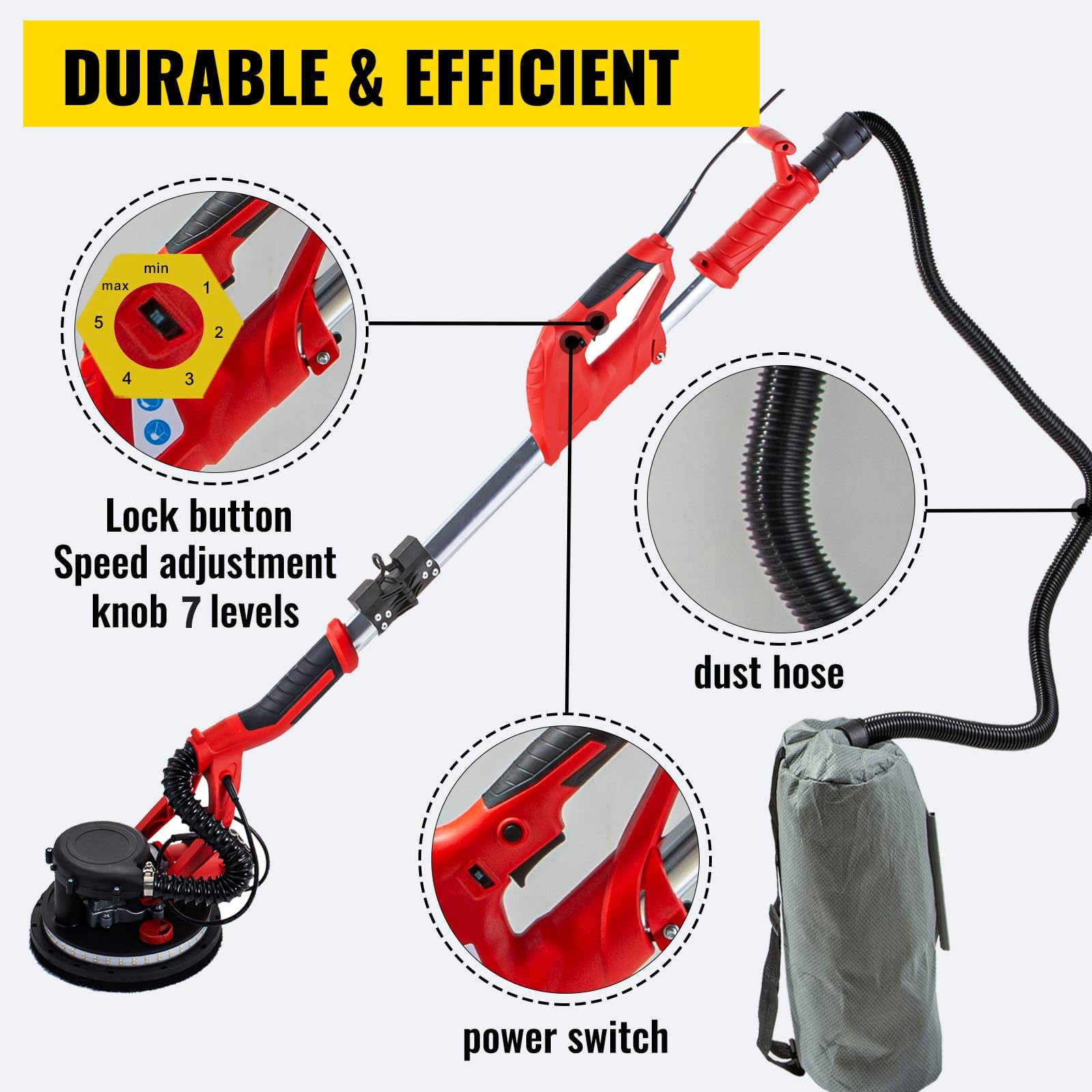 VEVOR Drywall Sander 850W, Electric Drywall Sander Variable Speed 8001750 RPM…