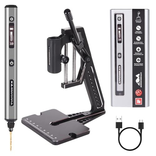 AM ARROWMAX Mini Electric Drill Pen 5-Speed 900RPM w/ Bench Press 10 Bits USB-C