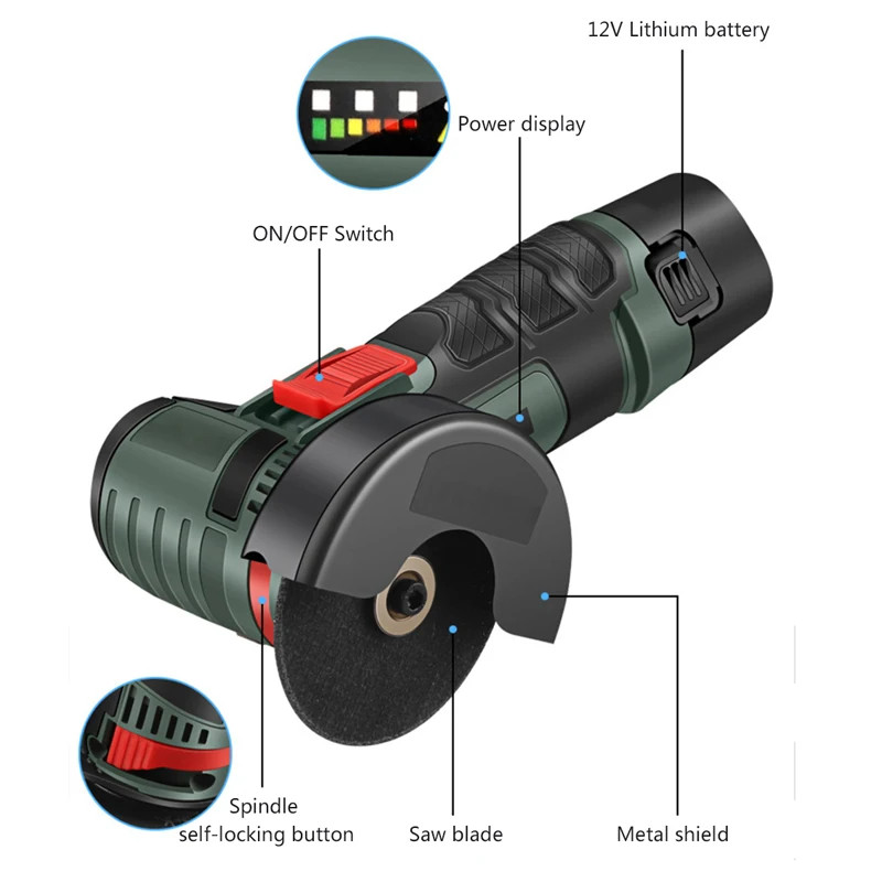 12V Brushless Angle Grinder 19500RPM Cordless Cutting Polishing Tool Kit