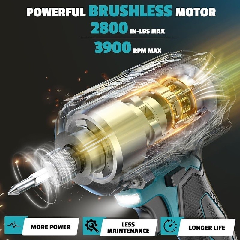 Cordless Impact Driver 2800 In-lbs Torque 18V Brushless Motor 4-Speed Auto-Stop