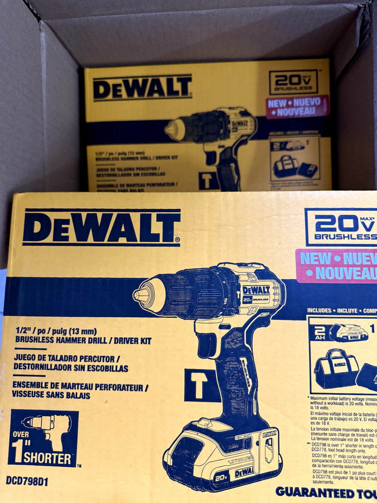 DeWalt DCD798D1 20V MAX Brushless 1/2&Prime; Cordless Hammer Drill Driver Kit **New**