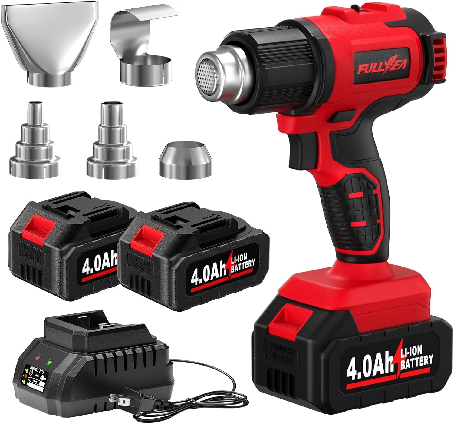 Cordless Heat Gun, Max 550°C (1022°F), Hot Air Gun Kit with 5 Nozzles & 2×4.0A