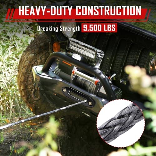 Synthetic Winch Rope Kit 1/4&Prime; x 9500lbs Winch Rope Line Cable with 50ft