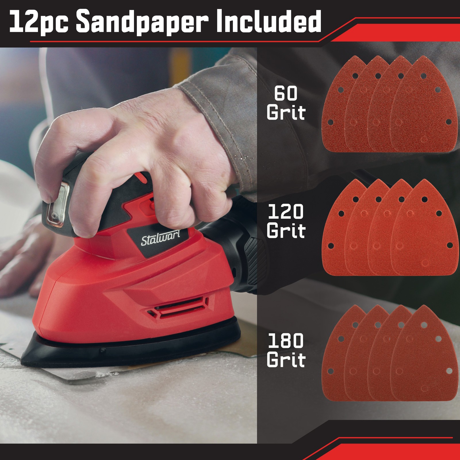 Stalwart 14000RPM Electric Sander Tool Mouse Detail Sander Hand Sanders for Wood