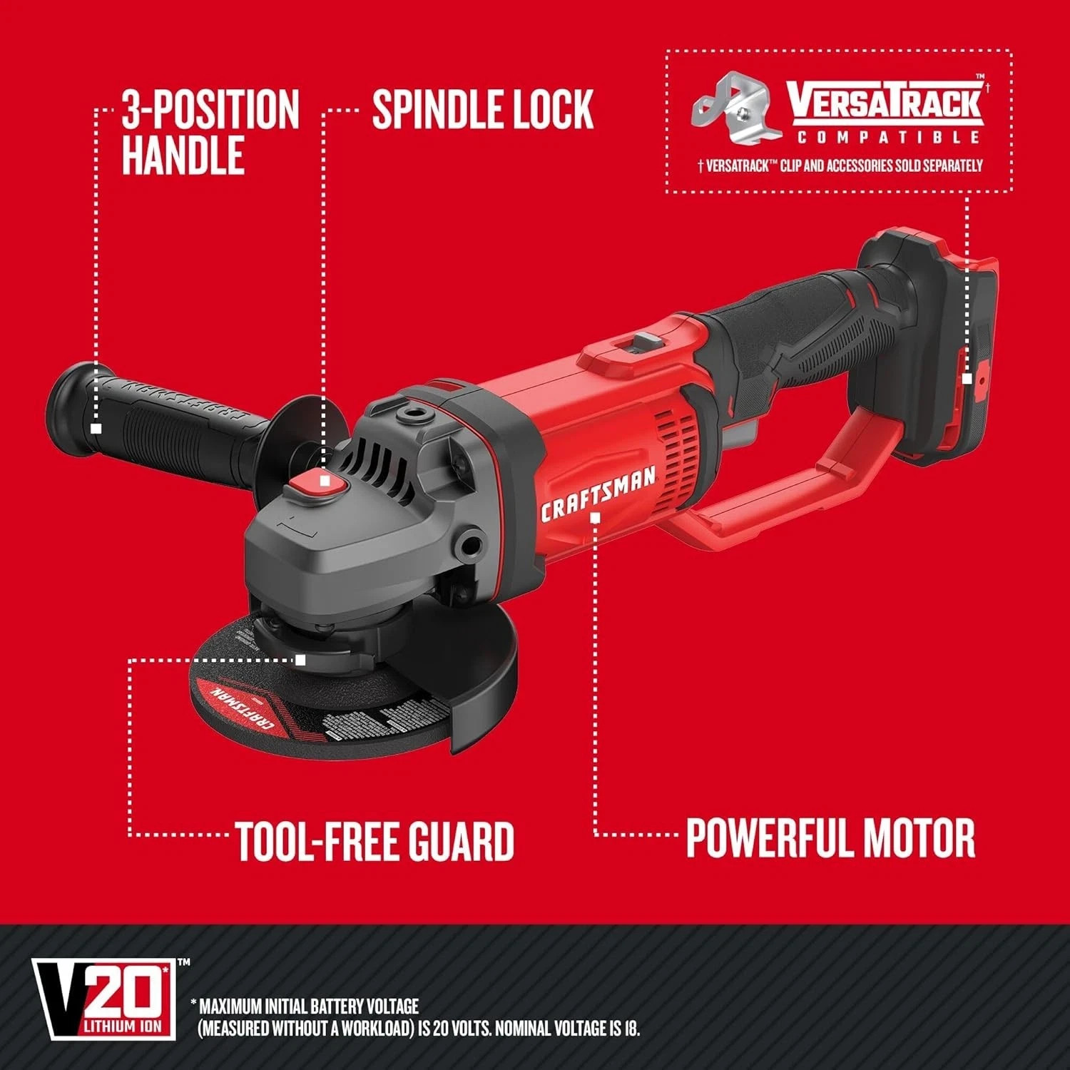 CRAFTSMAN V20* Angle Grinder, Small, 4-1/2-Inch, Tool Only (CMCG400B)
