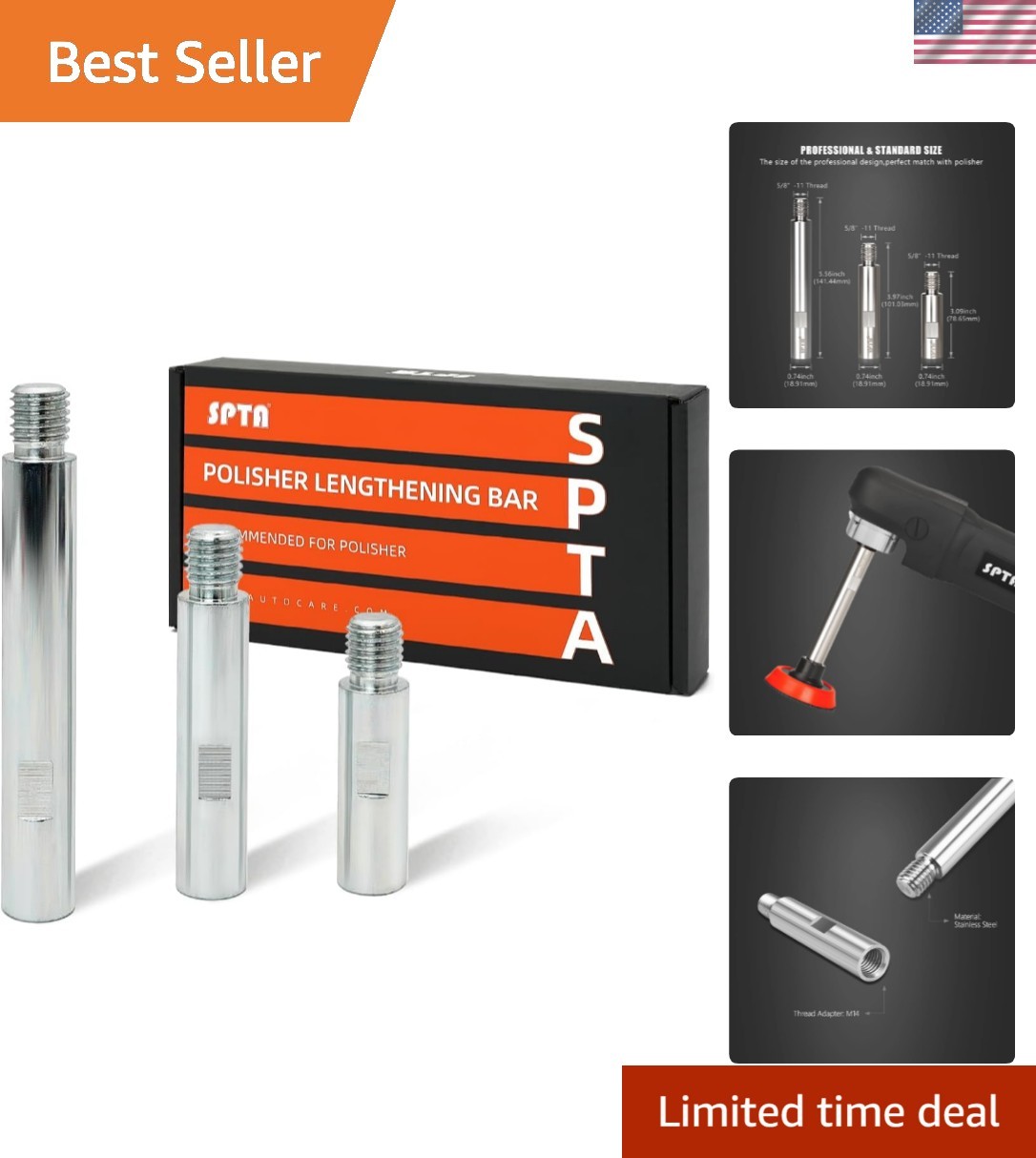Metal Rotary Extension Shaft Set – 75mm, 100mm, 140mm for Professional Polishing