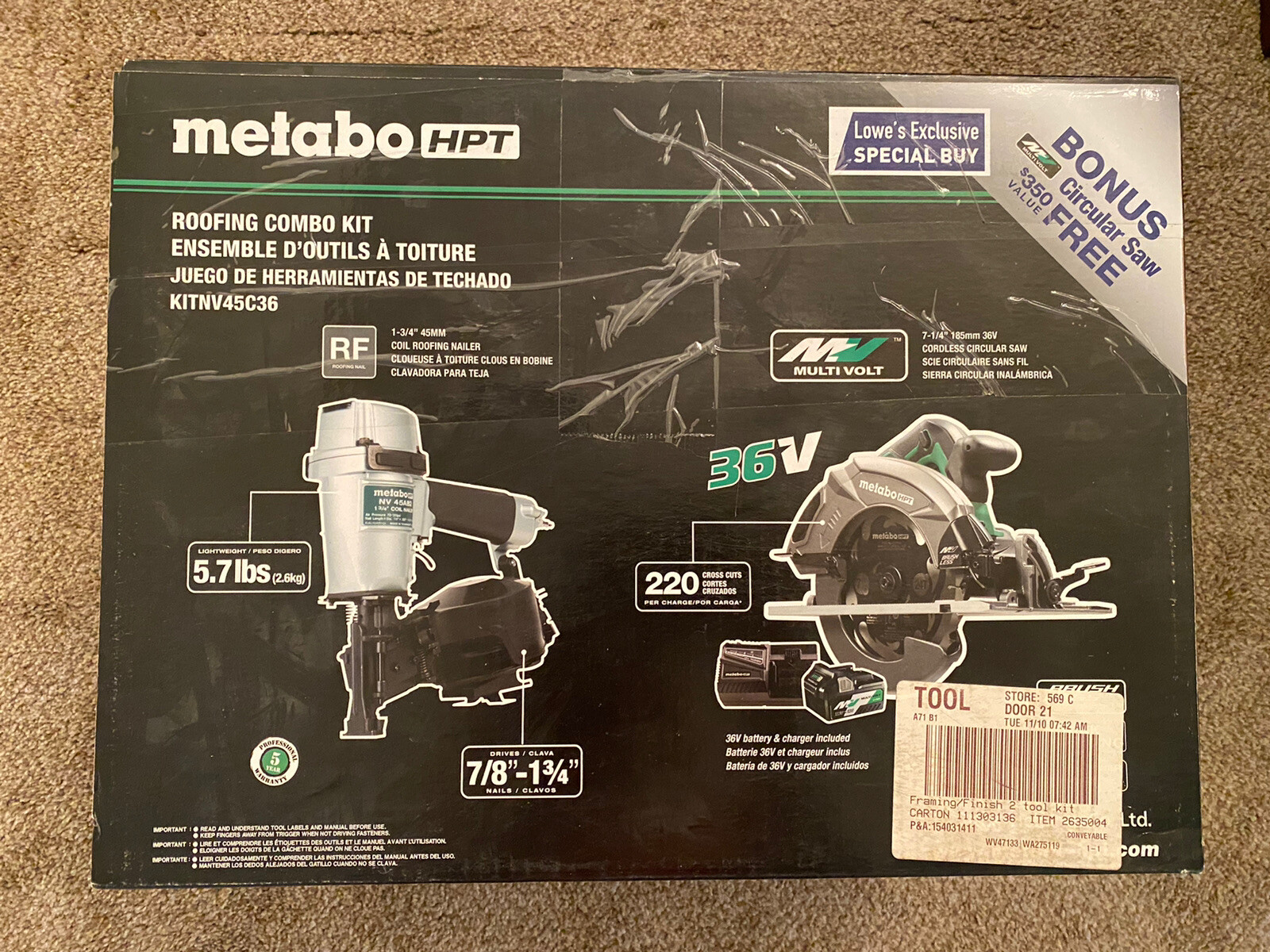 Metabo HPT KITNV45C36M Roofing Nailer & Circular Saw Kit, Free Shipping!