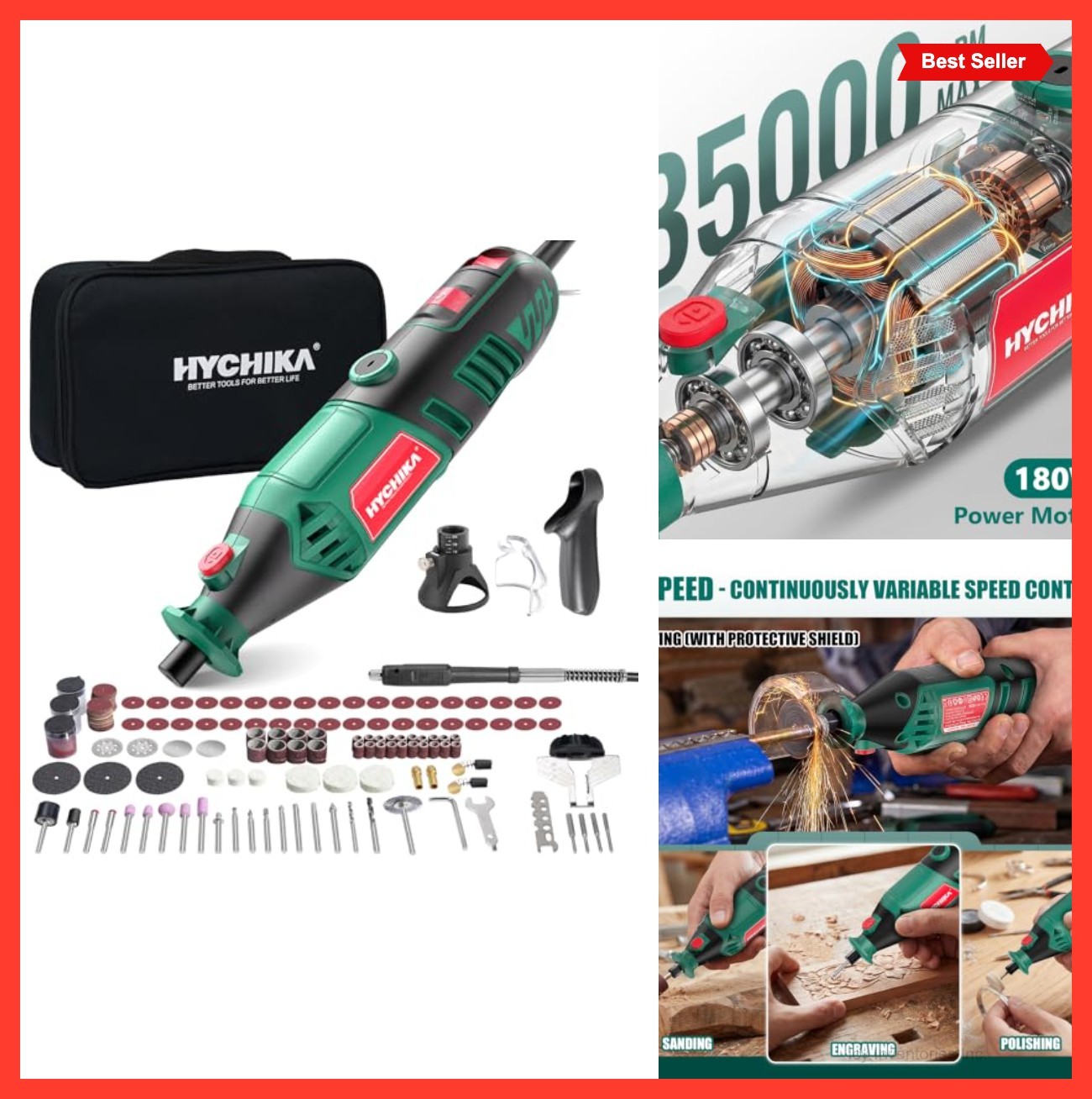 Rotary Tool Kit 180W 8000-35000 RPM Variable Speed 179 Piece Accessories Flex