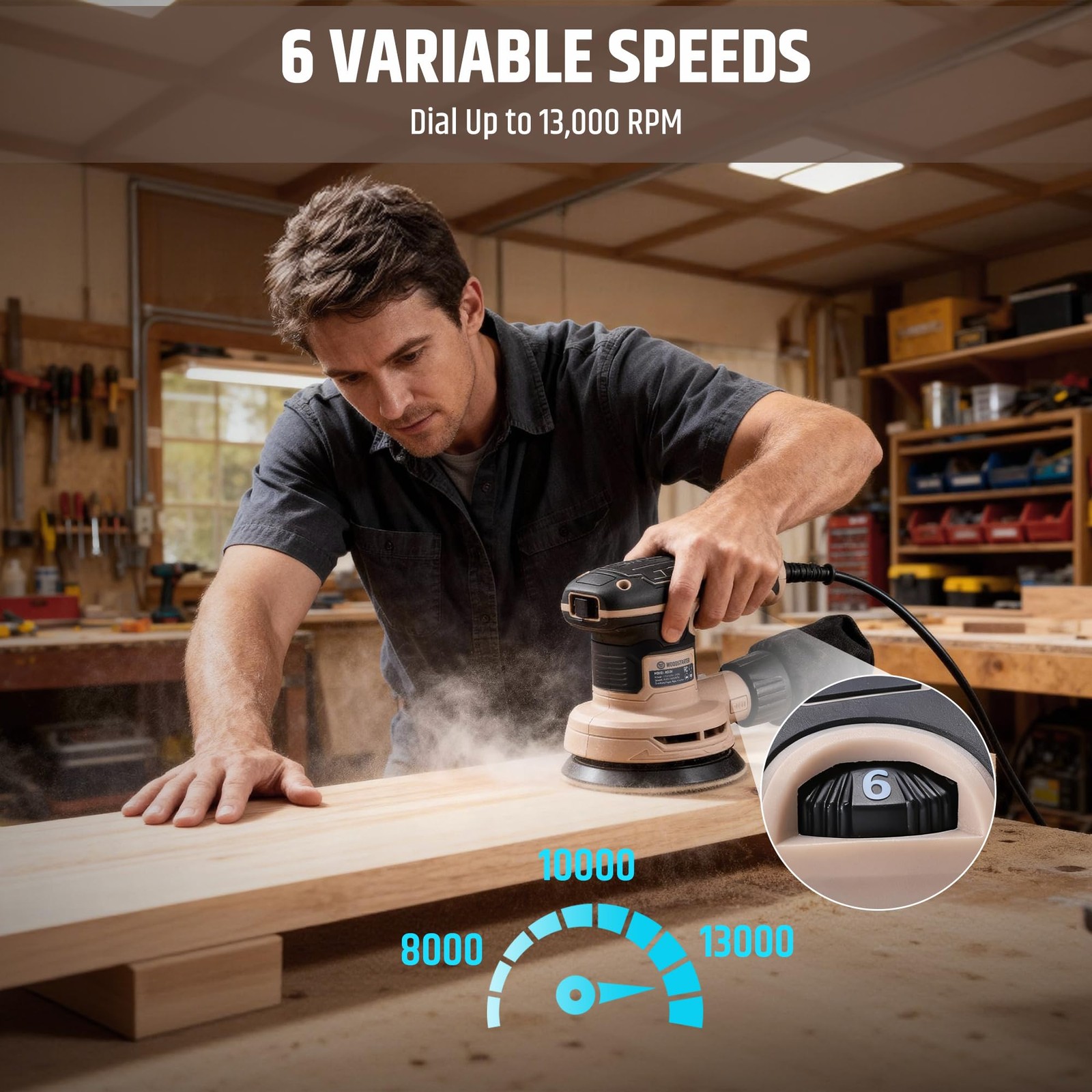 ** NEW 5-Inch Variable Speed Orbital Sander | 2.6A | Dust Collection | 15 Discs