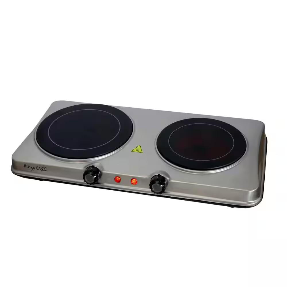 Portable 2-Burner 7.5 In. Sleek Steel Hot Plate with Temperature Control