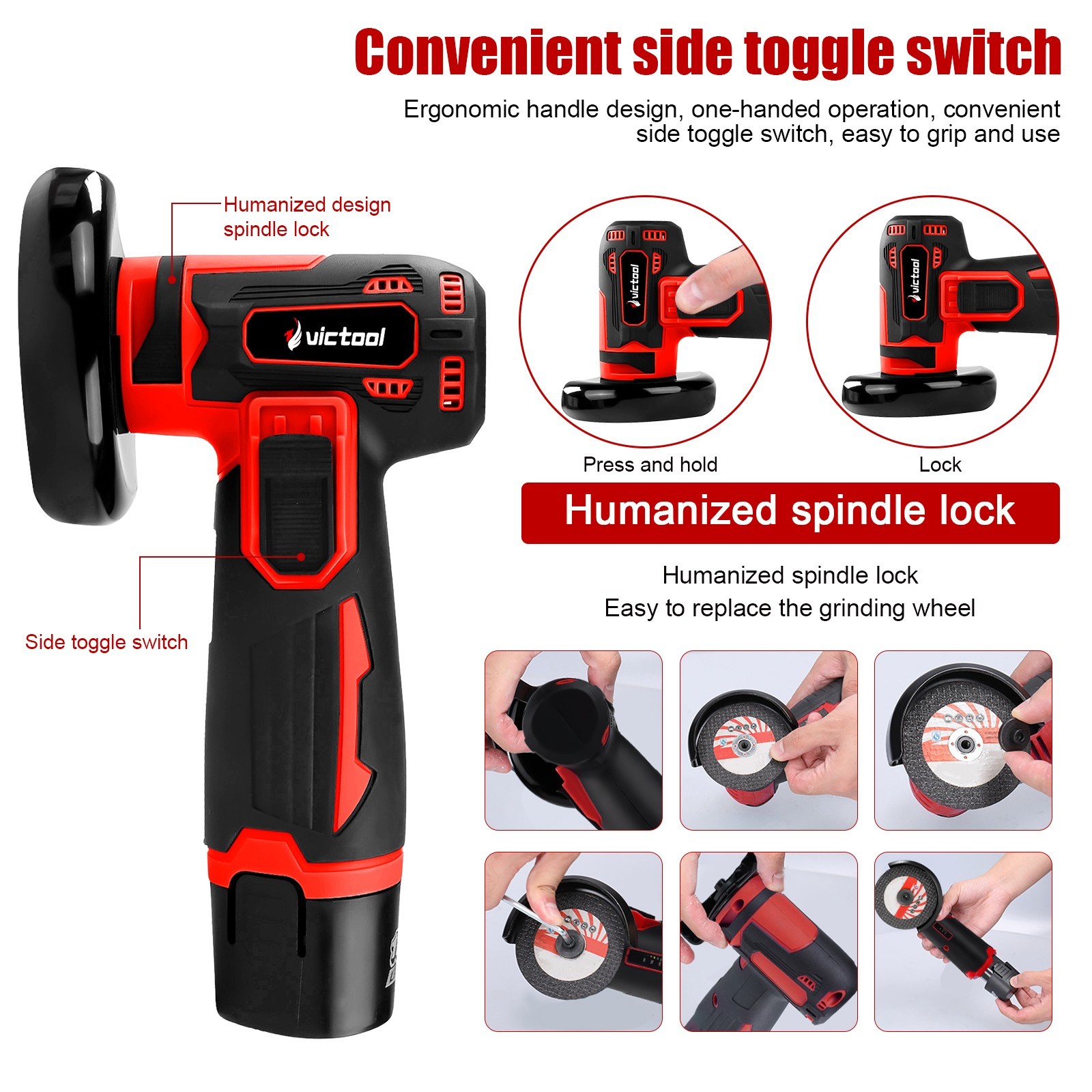 Wireless 12V Mini Angle Grinder 500W Polishing Cutting Tool with Safety Guard