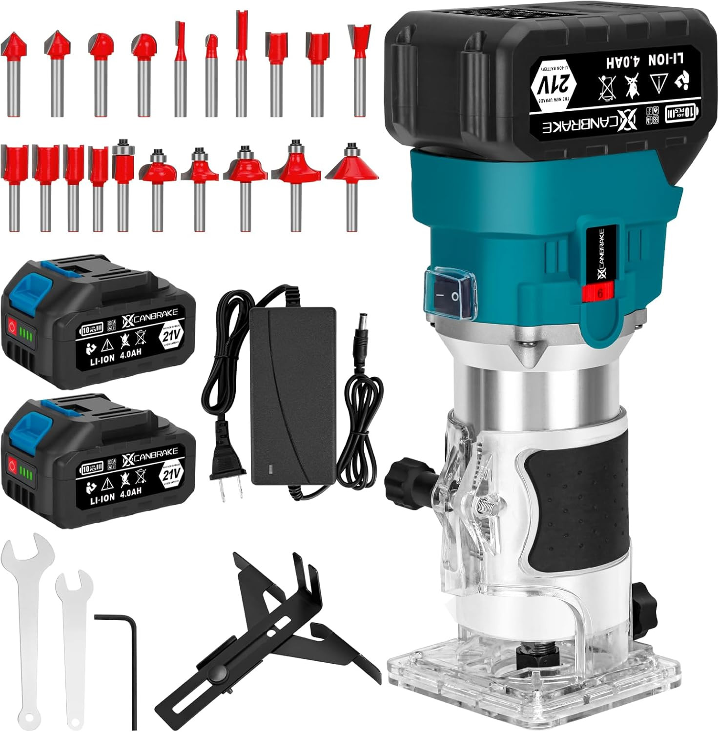 Cordless Wood Router, 21V Brushless Trimmer Router with 2 X 4.0Ah Battery, Porta